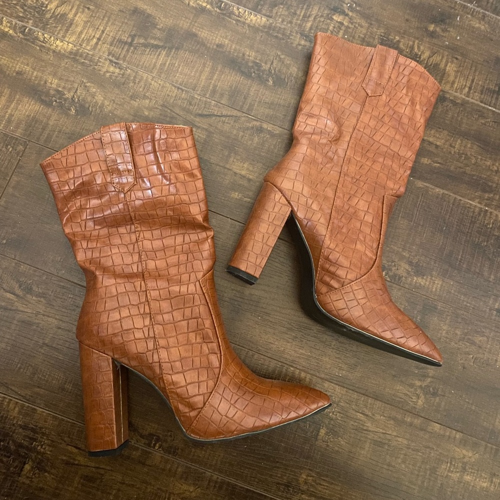 Western mid calf bootie